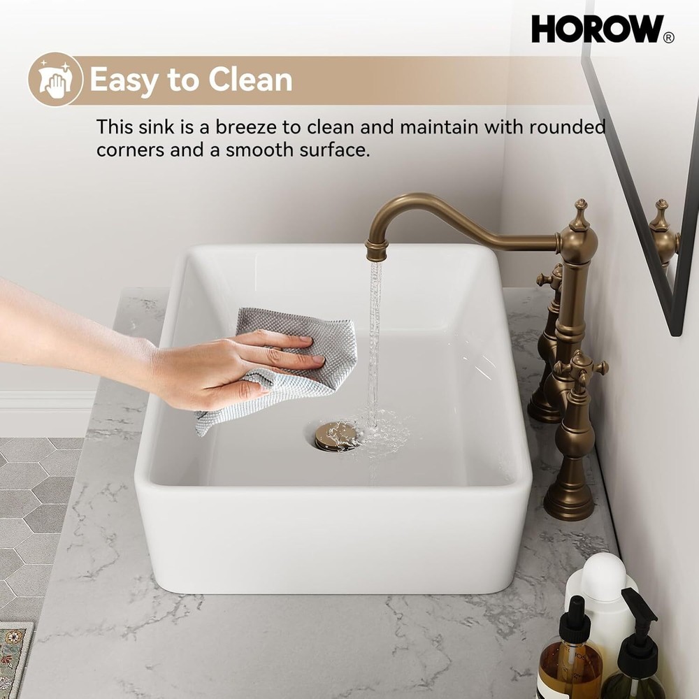 19''x15'' Rectangular Vessel Bathroom Sink, Above Counter Ceramic Vanity Sink