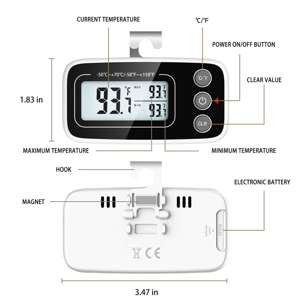 2Pack Digital Refrigerator Thermometer Fridge Thermometer Freezer Thermometer 2