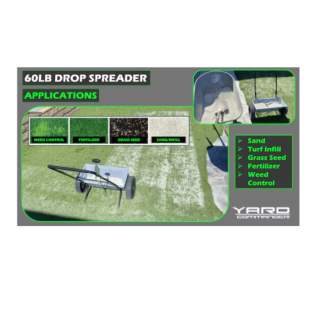 Yard Commander Drop Spreader 60-lb Capacity Compatible with Fertilizer, Seed