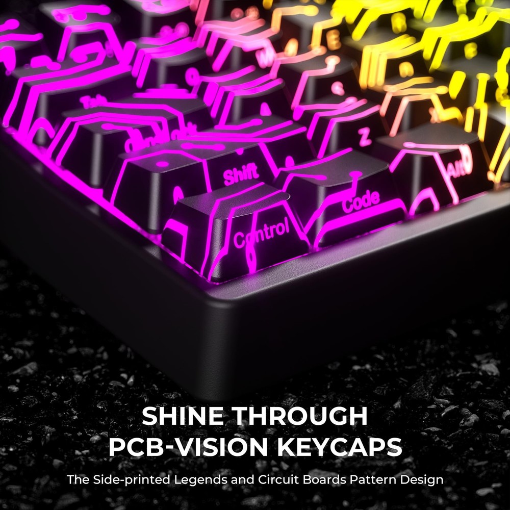 XVX Black PCB-Vision Shine Through Keycaps, Backlit Custom Keycap Set with OE...