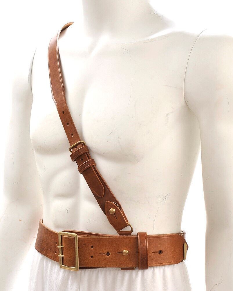 Sam Browne Belt with Shoulder Strap Brown Leather WW1 will fit 46" to 50"
