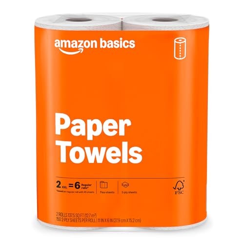 Amazon Basics 2-Ply Paper Towels 2-Pack 150 Sheets Per Roll 6 Regular Rolls