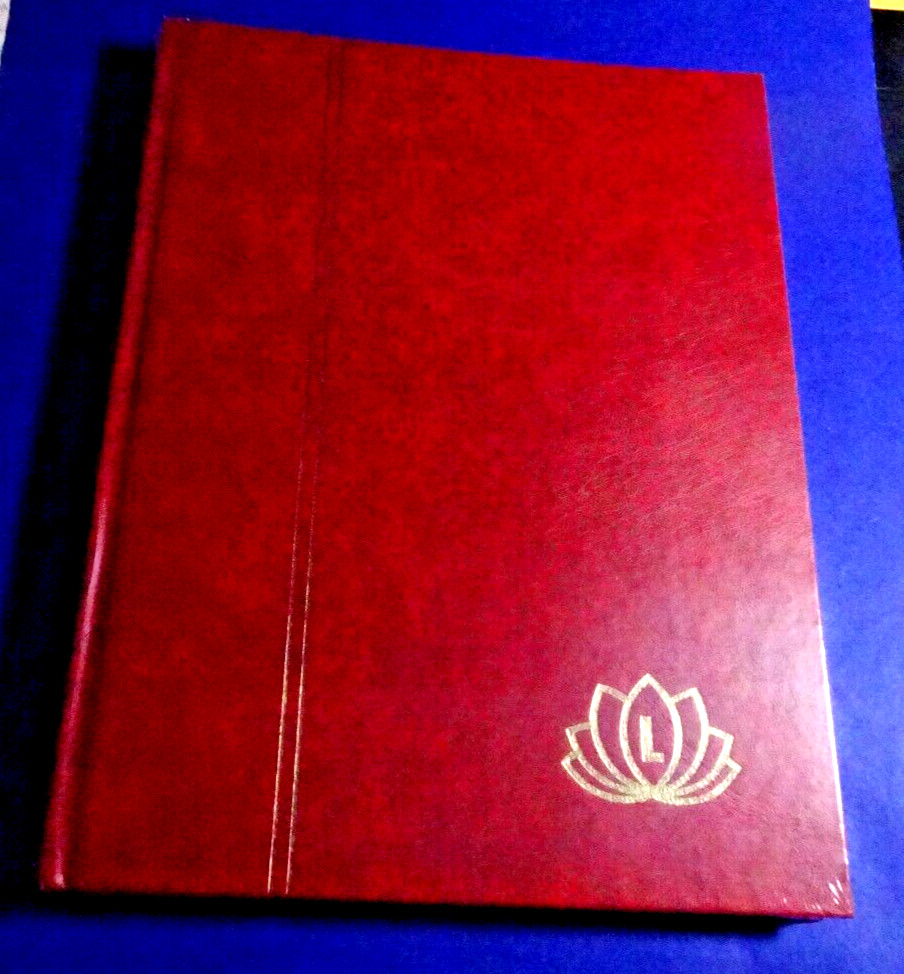LINDNER STOCK BOOK RED HARD COVER 2 SIDED 16 PAGE WHITE 10 STRIPES PER PAGE SEAL