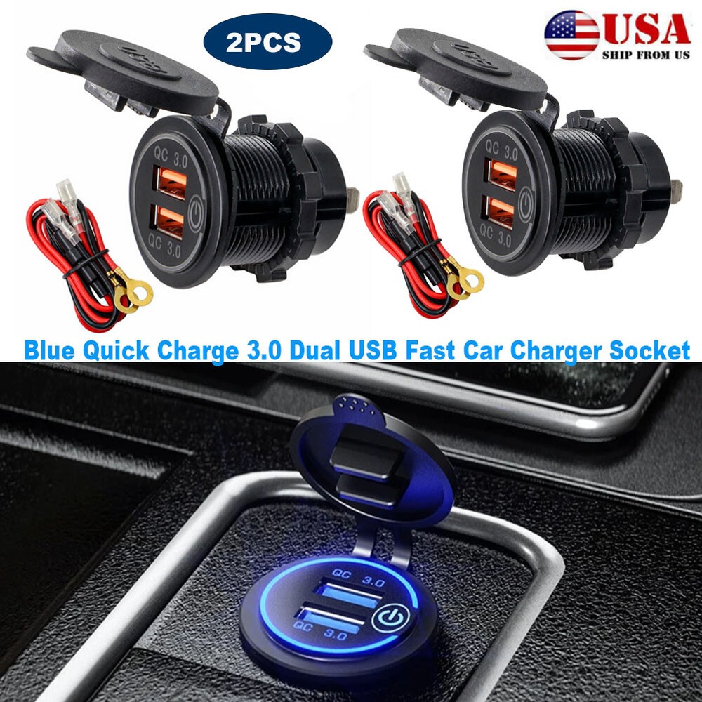 2PCS Quick Charge QC 3.0 Dual USB Car Fast Charger Socket with Touch Switch