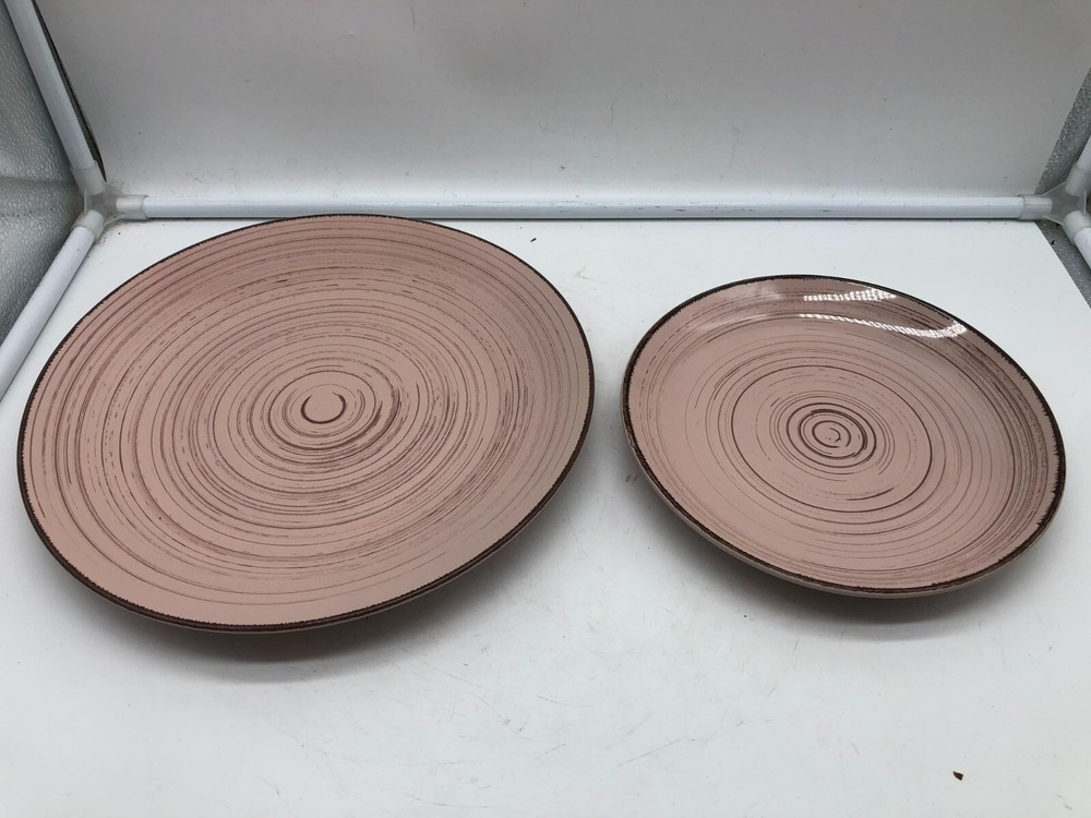 Ceramic Rustic Pink & Brown 10in & 8in Plate Set BB01B28036
