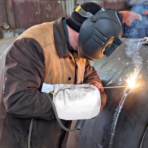 Hand Heat Shield, Aluminized Back Welding Pad Split Cowhide Leather Gloves