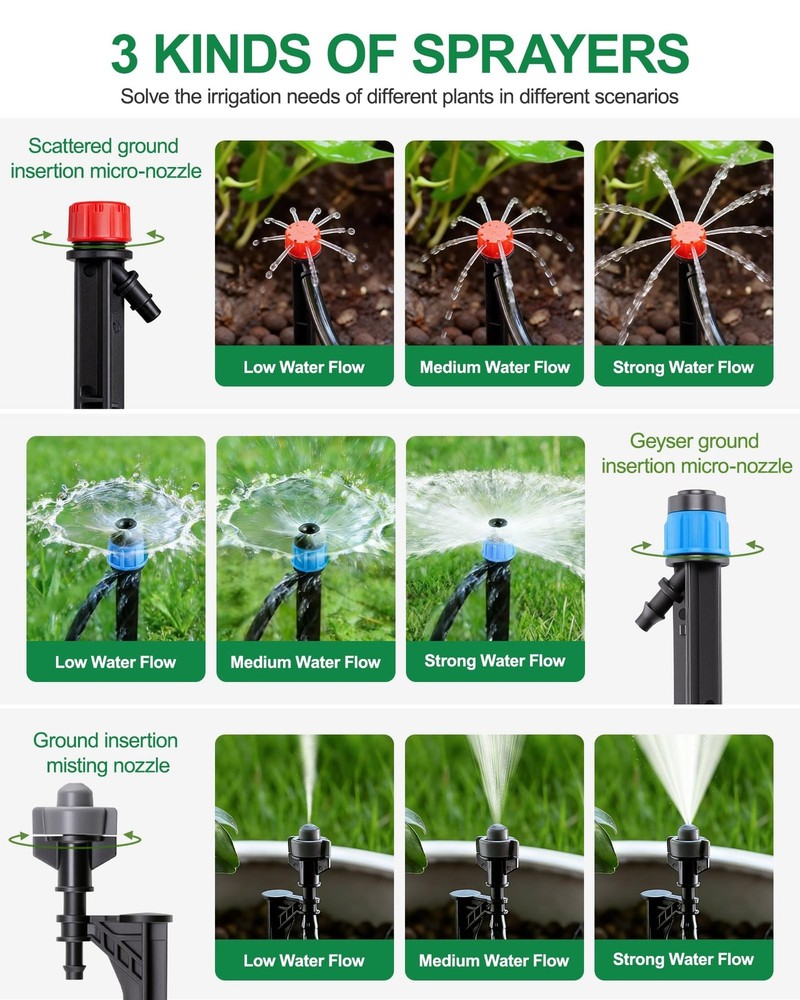 Drip Irrigation System, Automatic Garden Watering System with 180FT 1/2” &