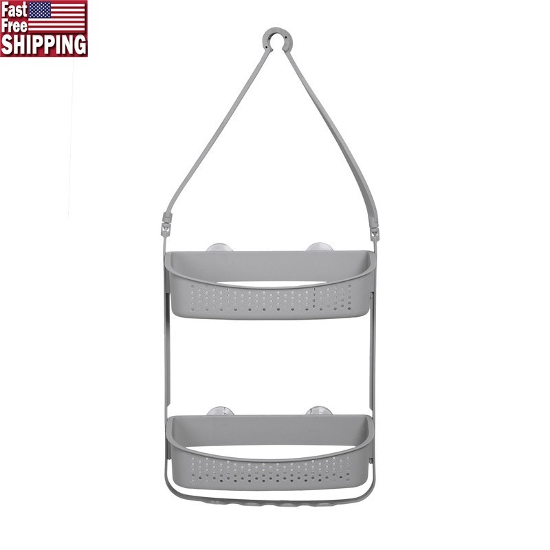 Convertible Shower Caddy Two Tier Shelves Storage Hooks Rust Resistant Design US