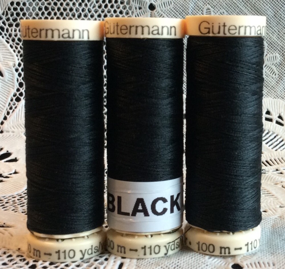 3 NEW black GUTERMANN 100% polyester thread 110 yard spools