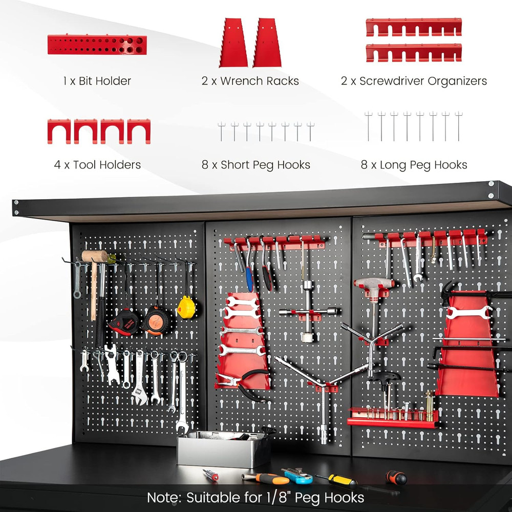 Work Bench with Storage, 48" X 24" Work Table with Pegboard, 2 Drawers, Hanging