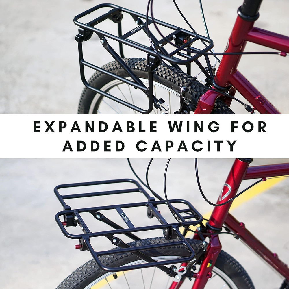 Expandable Bike Front Rack – Wide Pizza Rack Flatbed Platform with Foldable Wing