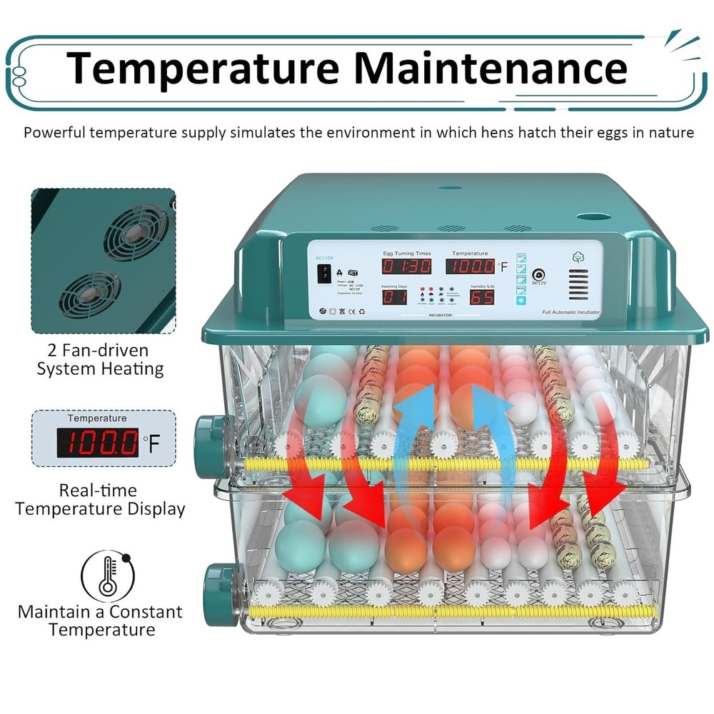 Incubators for Hatching Eggs 120, Chicken Egg Incubator with Automatic Egg Turni