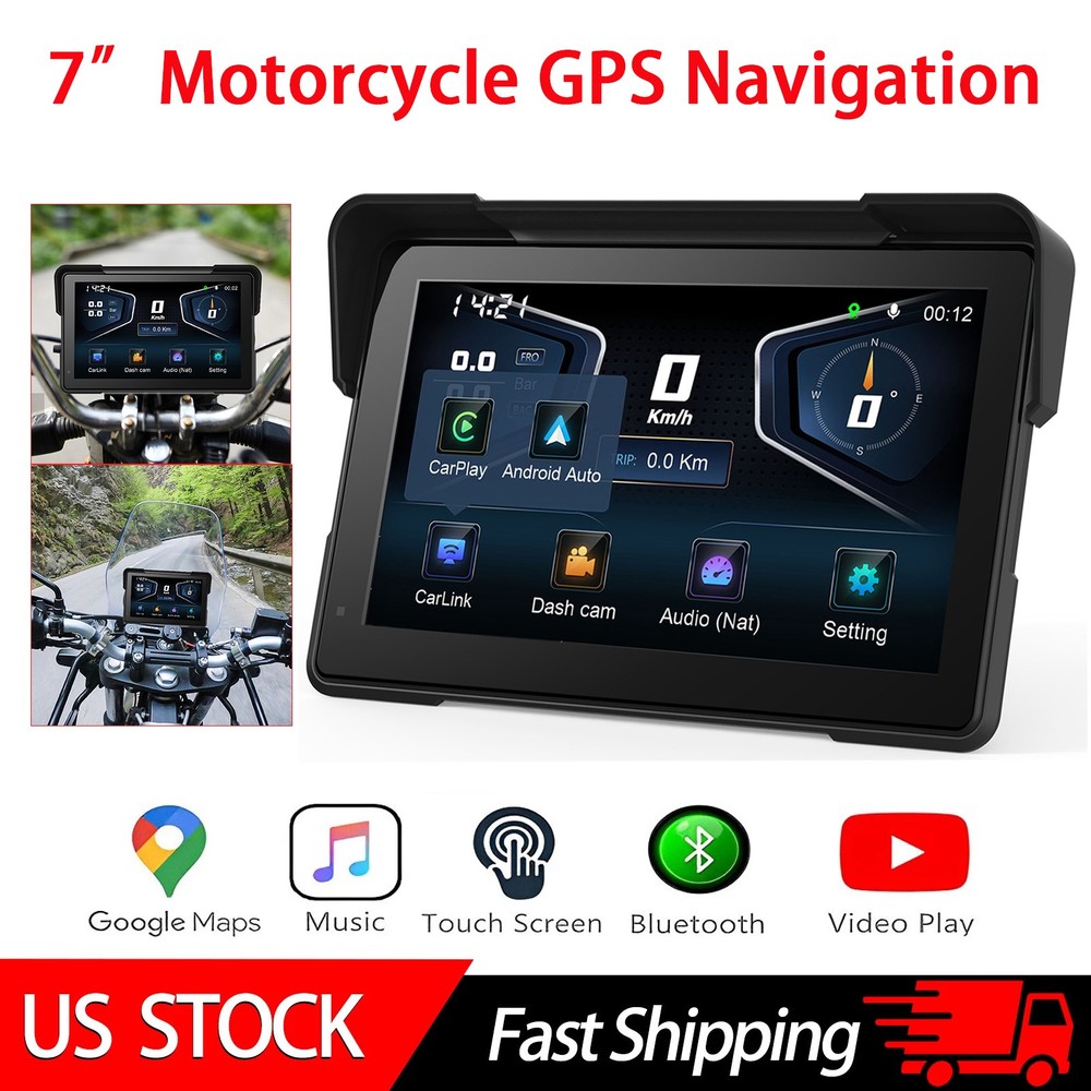 7" Motorcycle GPS Navigation Touch Screen Wireless CarPlay Android Auto Cam WIFI