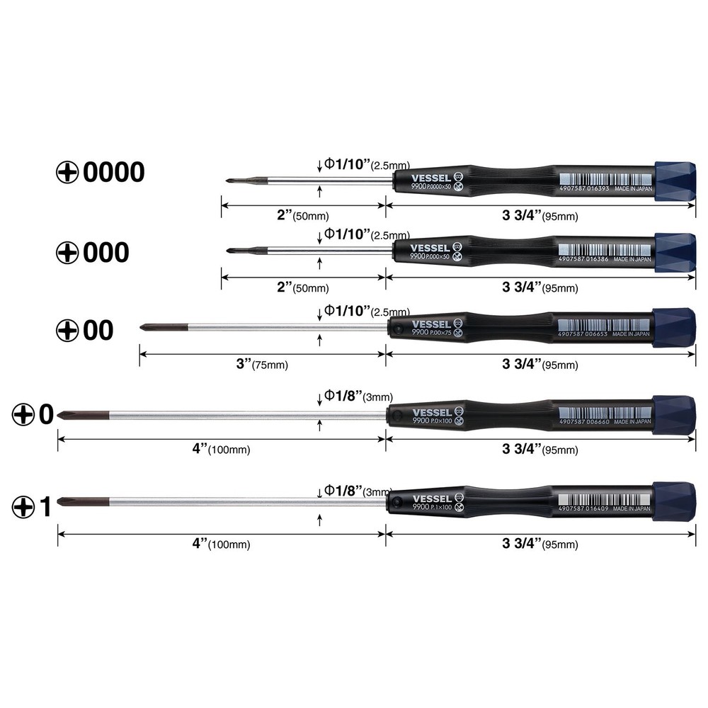 Vessel Tools 99005PHPBU Micro Precision Screwdriver Set, 5 Pc.