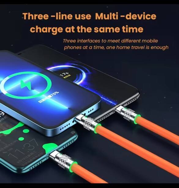 1 New Chubby Thick Cable Multi Charging Cable 3-In-1 Charging Cable USB Cable