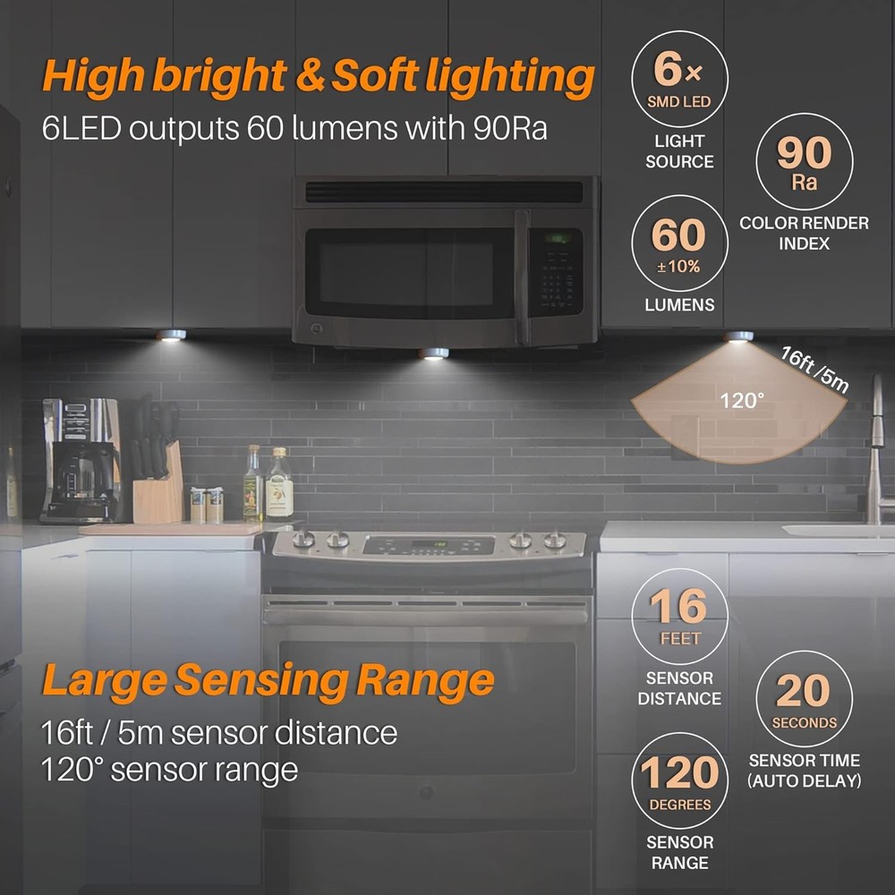 Under Cabinet LED Lights 6 Pack Motion Sensor AAA Cool White