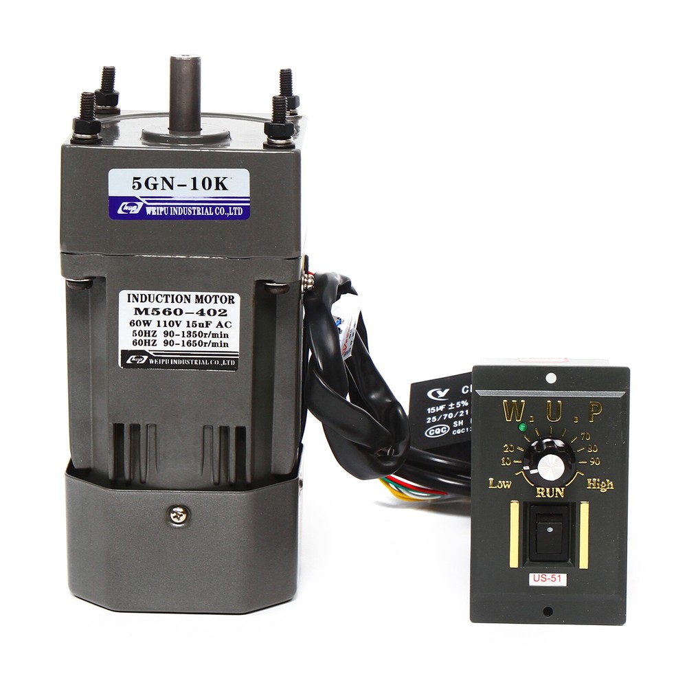 110V 60W AC Gear Motor Variable Speed Reversible Motor Reduction Controller 1:10