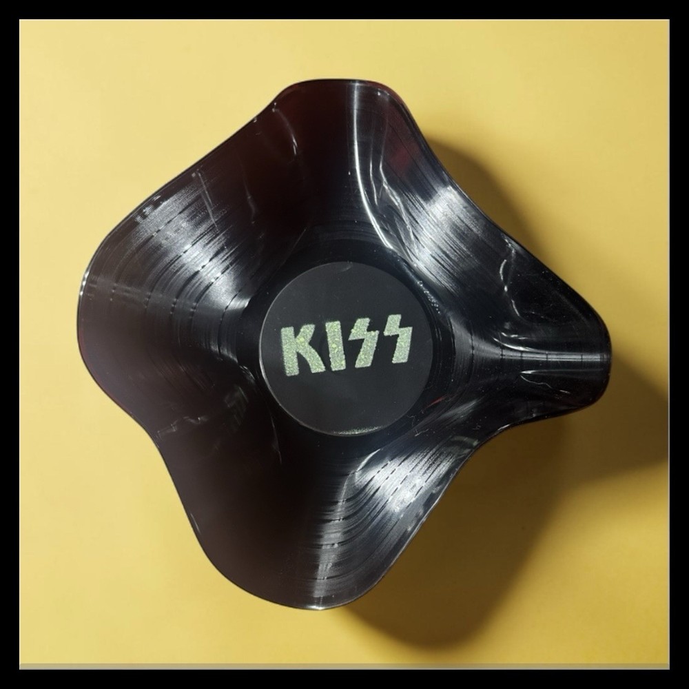 KISS Melted Vinyl Record Bowl Upcycled Rock Band Decor