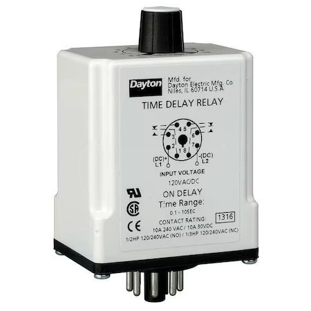 Dayton 24Ep21 Single Function Time Delay Relay, Octal, On Delay, 1 Functions