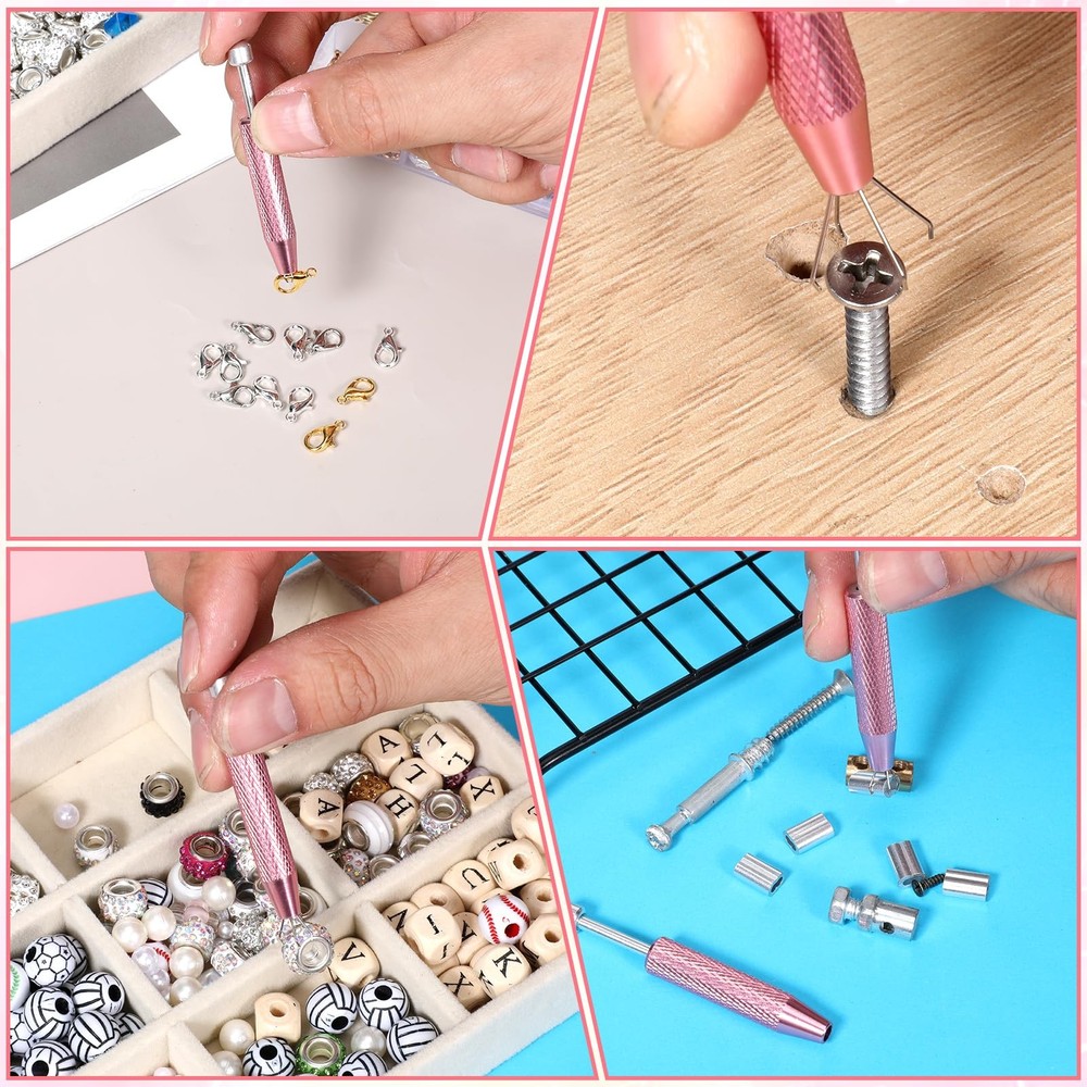 2 Pcs Piercing Ball Grabber Tool, Changing one size, Pink+silver
