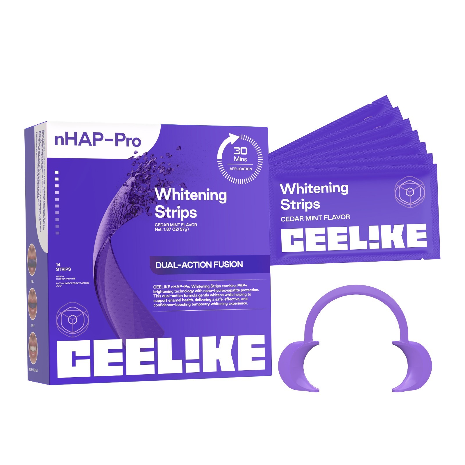 CEELIKE Purple Teeth Whitening Strips, PAP + nHAP, 42 Strips ( 21 Treatment )