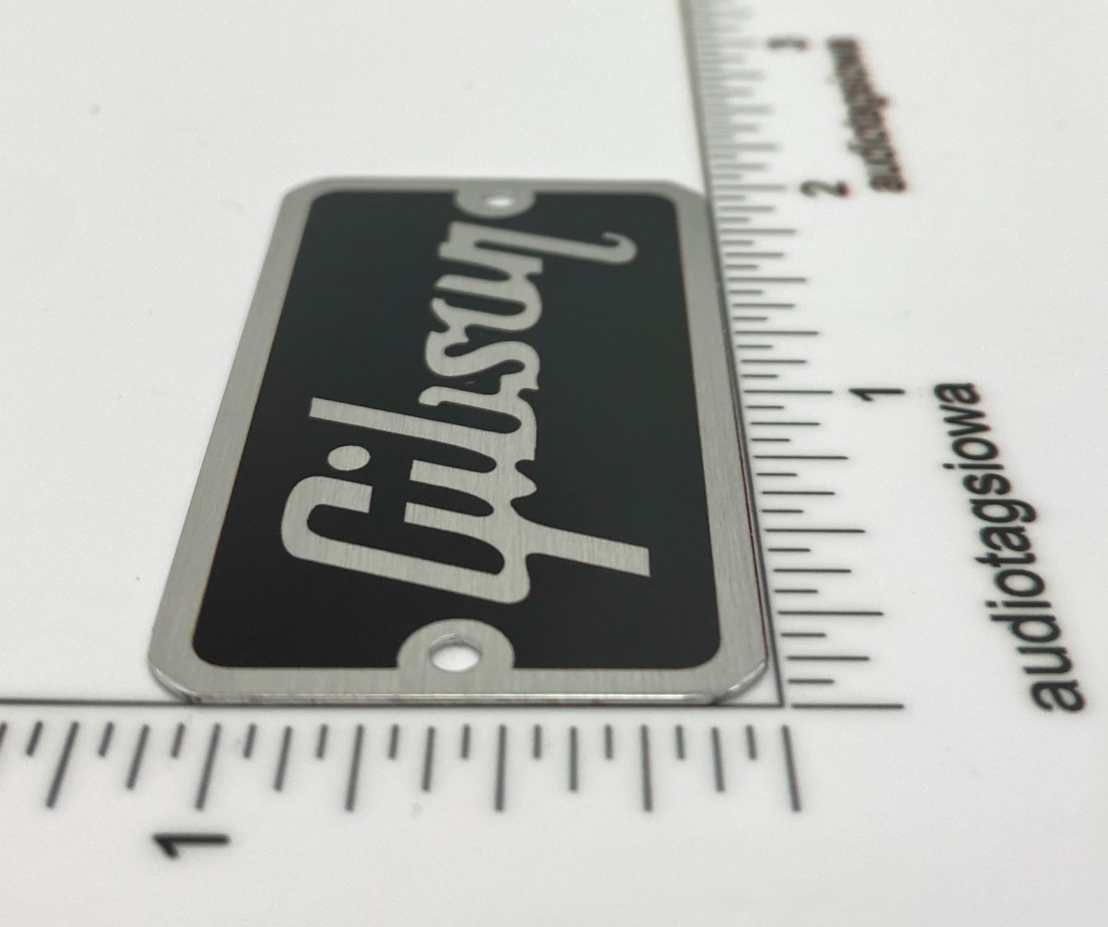 Gibson Amp or Case Logo Badge Black on Silver with Silver Screws