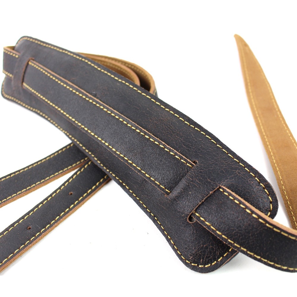 Walker & Williams C-19-DBLK Distressed Finish Black Leather Vintage Slash Strap