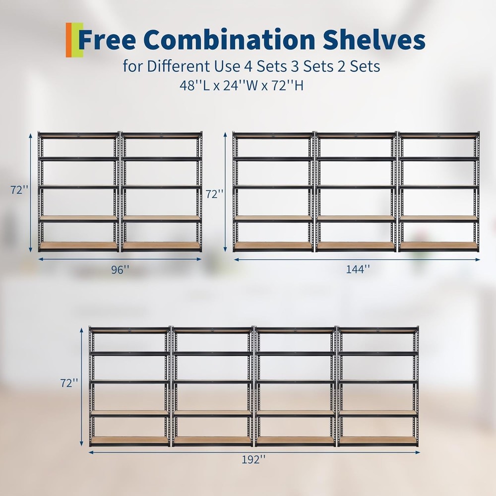 5-Tier Storage Shelving Unit Garage Storage Rack Adjustable 2500 LBS Load