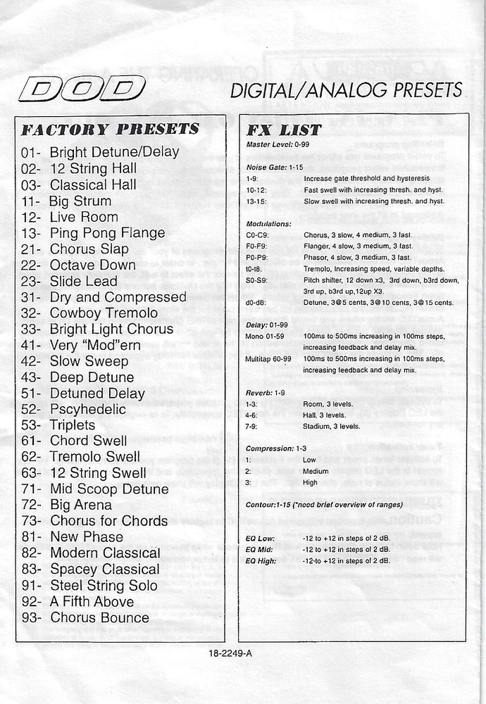DOD AcousTEC Acoustic Guitar Multi Effects Processor Pedal