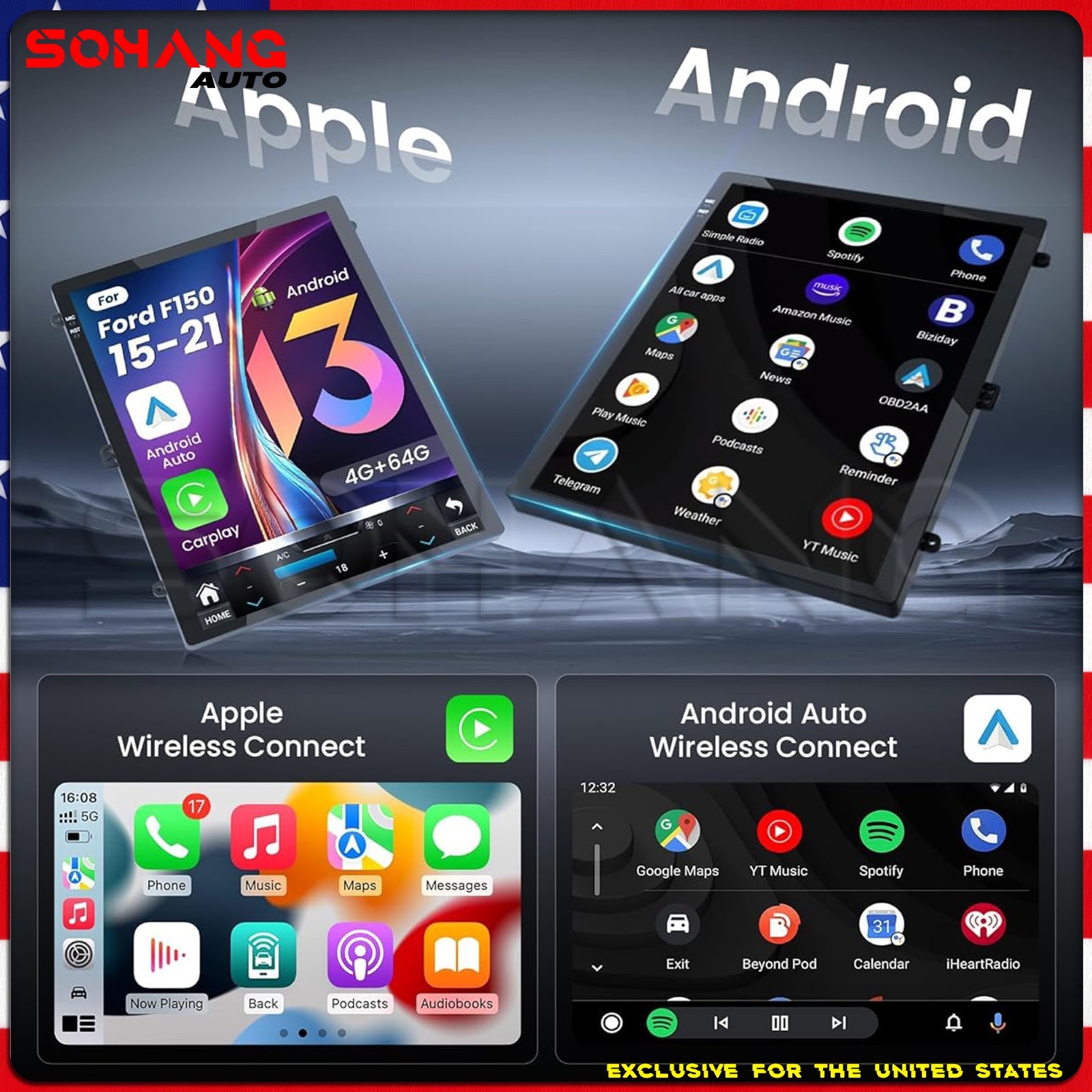 SoHang | 12.1'' Car Radio Stereo CarPlay For Ford F150 F250 F350 Tesla Style GPS