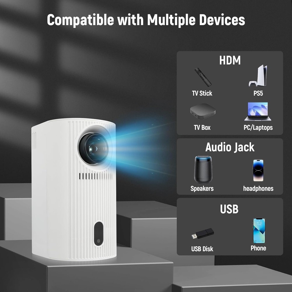 Mini Projector with WiFi and Bluetooth, Portable Projector 4K 1080P Support, ...