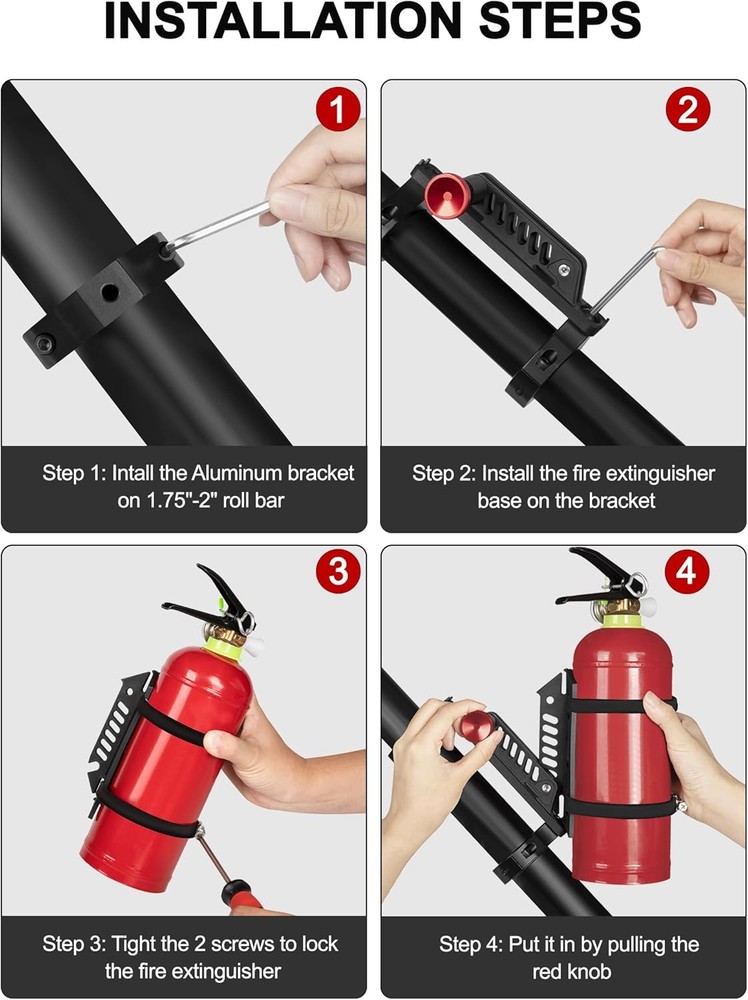 Quick Release UTV Fire Extinguisher Mount Kits, Adjustable Roll 1PC, Black