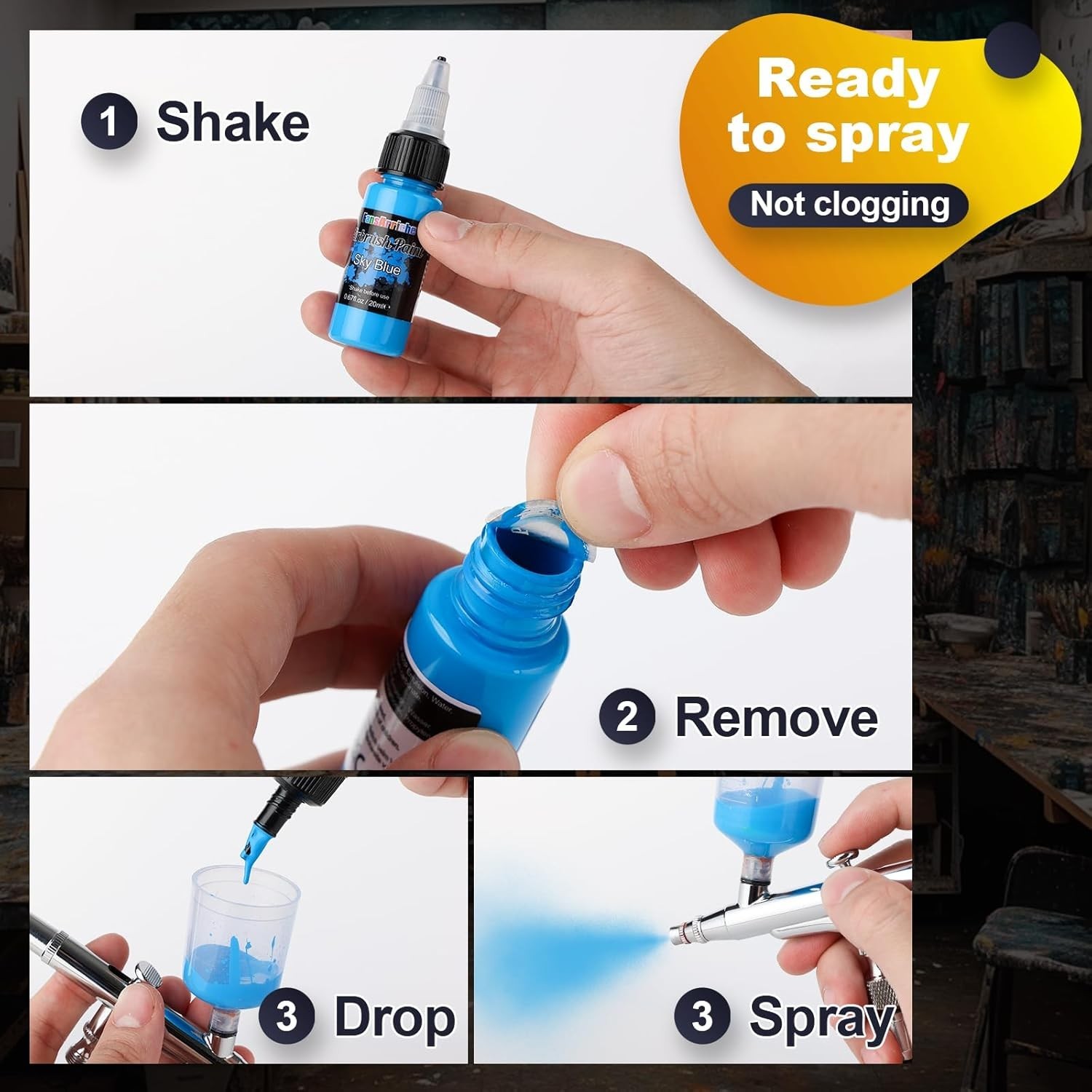 FansArriche Airbrush Paint Set, 20 Colors Acrylic Air brush Paint Kit, Ready...