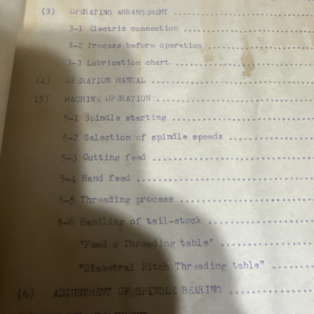 Instruction for Precision Engine Lathe Model Lv-40 Machine No.3581