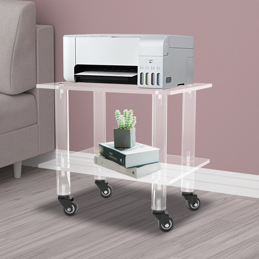 Under Desk 2-Tier Printer Stand Mobile Cart Printer Rack W/WheelFixe Office