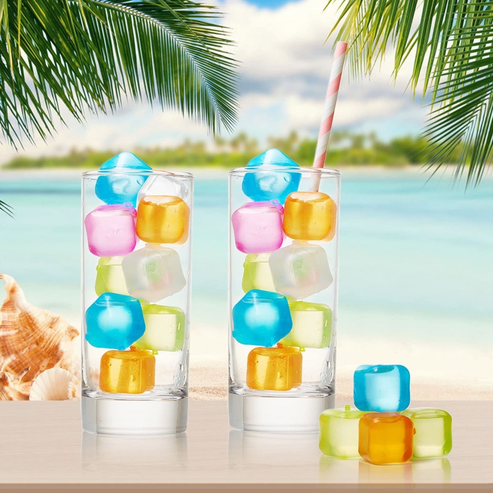 60Pcs Reusable Ice Cubes - Colorful Plastic, Non-Diluting Square Cubes for Dr...