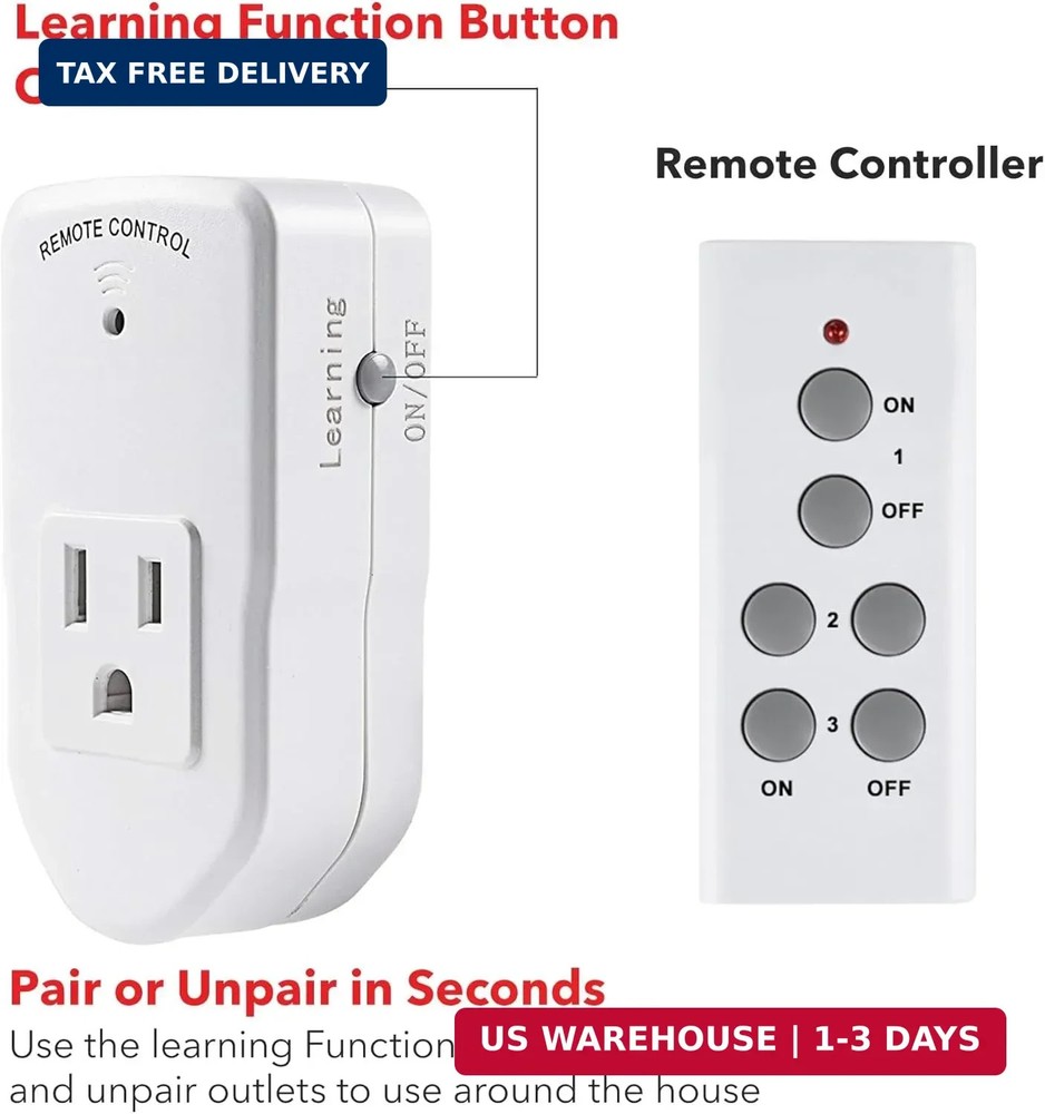 BN-LINK Wireless Remote Control Outlet Electrical Switch for Lights, Fans, Chris