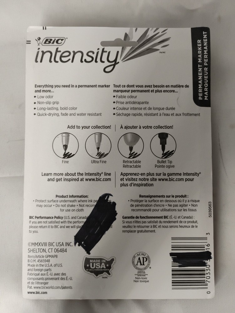 4x BIC Intensity Permanent Markers Fine Tip Assorted 8 Pack Unique Snap Cap BULK