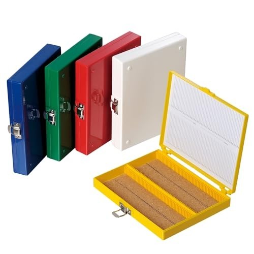 5PCS Plastic Microscope Slide Storage Box, 100-Place Holder with Cork Lining, As