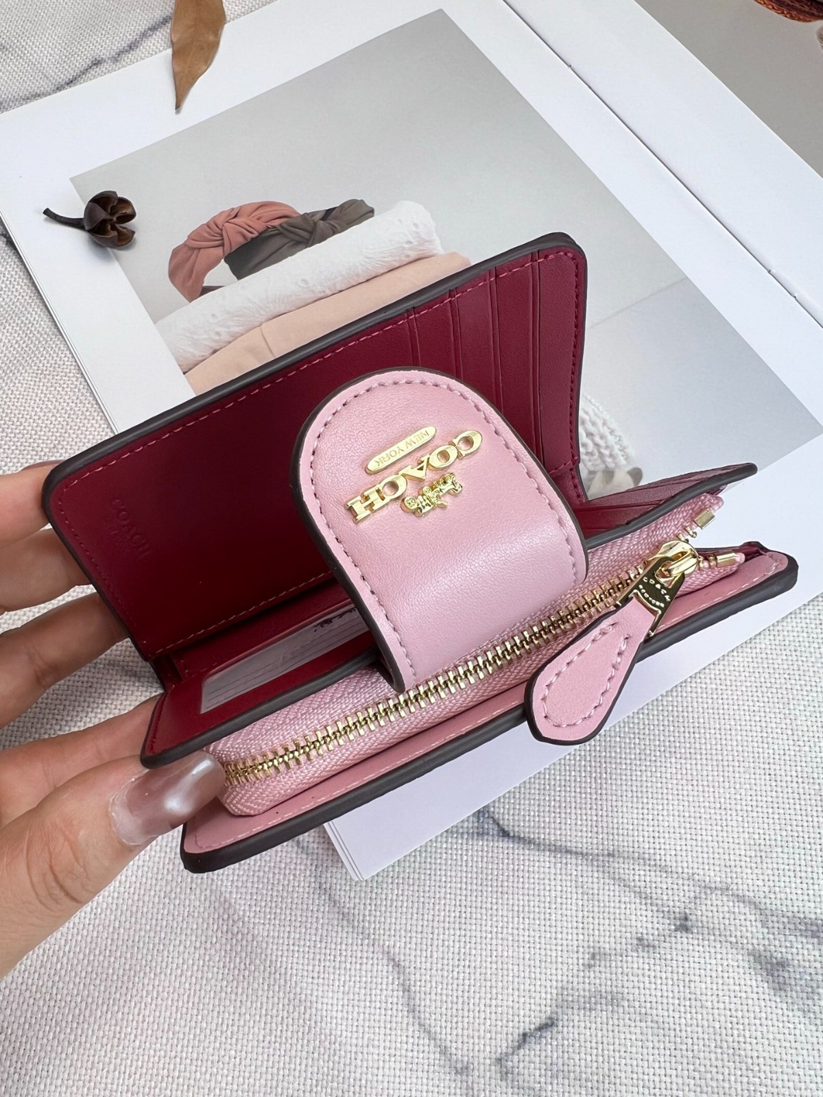 New Coach Medium Corner Zip Wallet In Signature Canvas Pink CW786 With Box