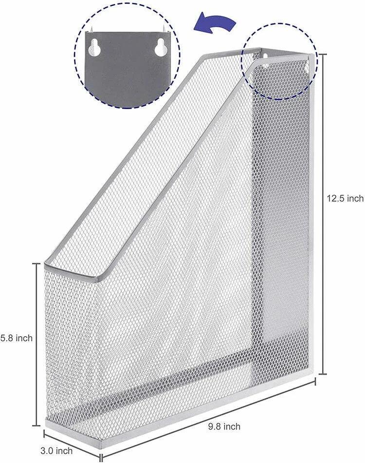 [ 2 Pack ] Wire Mesh Document Holder, Wall Mount/Desktop Magazine Rack - Silver