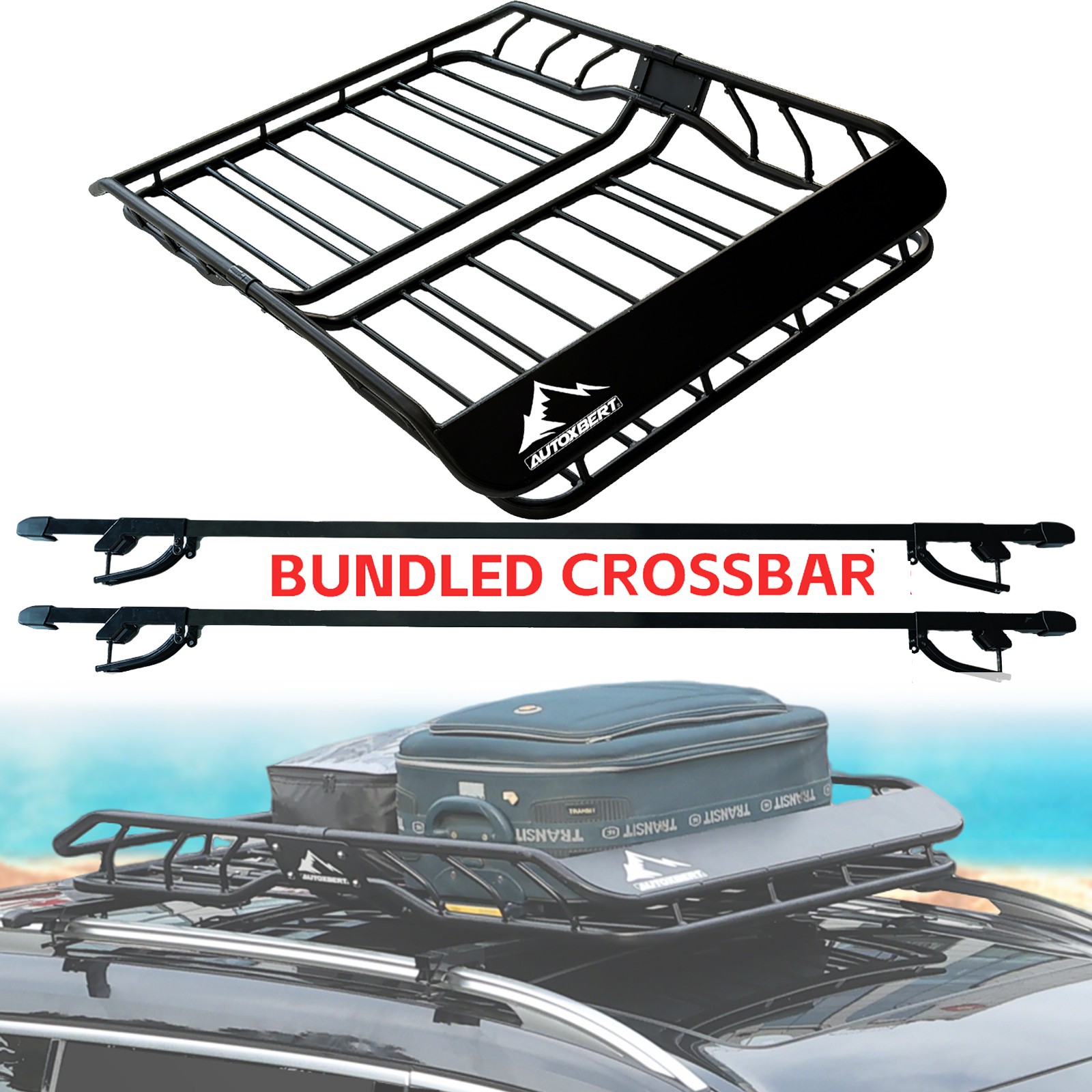 Aerodynamic 50" Roof Rack w/ Cross Bar Cargo Carrier Basket Car Roof Storage Box