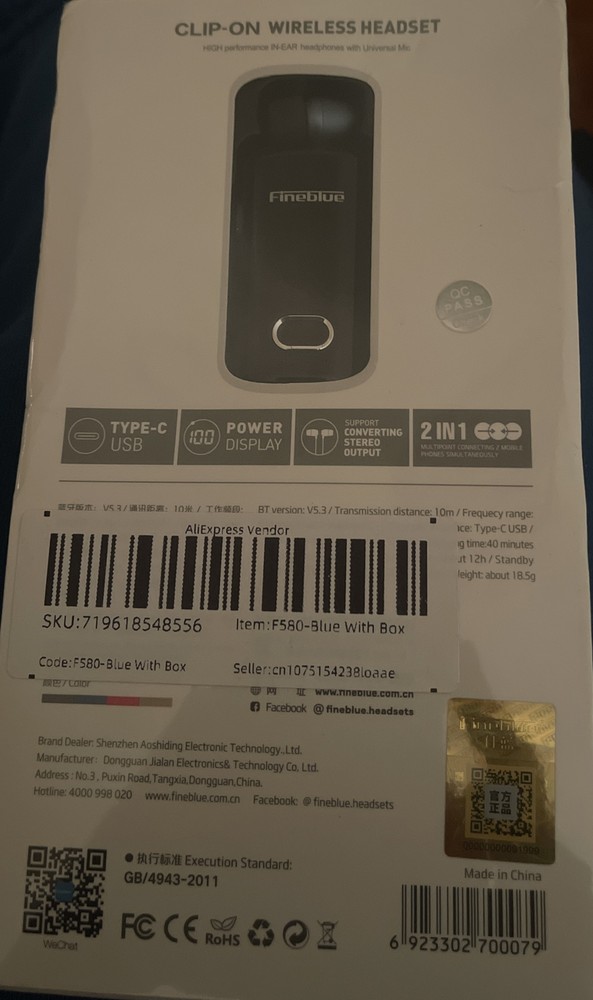 Earphone Earpiece Rechargeable Auto Pairing LED Display Noise Reduction Single