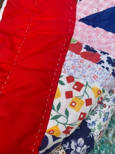 String Scrappy Spiderweb Pattern Quilt Vintage Antique Patchwork Hand Sewn