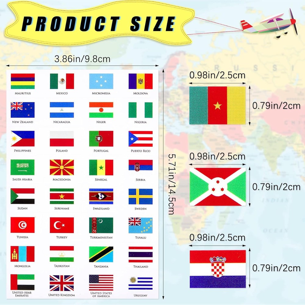 384 Pieces World Assorted Country Flag Stickers Decals