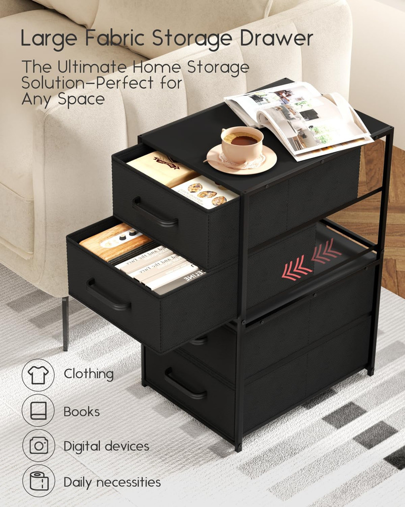 Stackable Storage Drawers - 2 Pack Closet Organizer with Metal Handles, Black