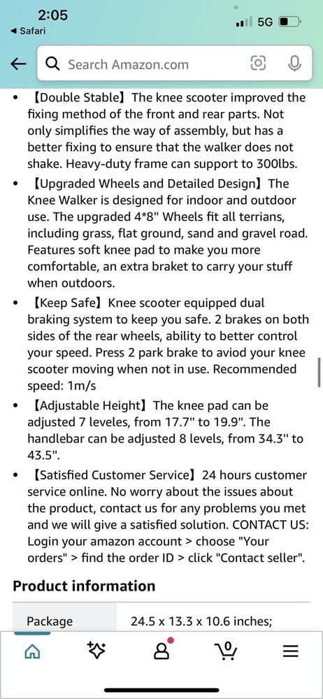Liteleph Knee Walker 20603-2 Black Scooter