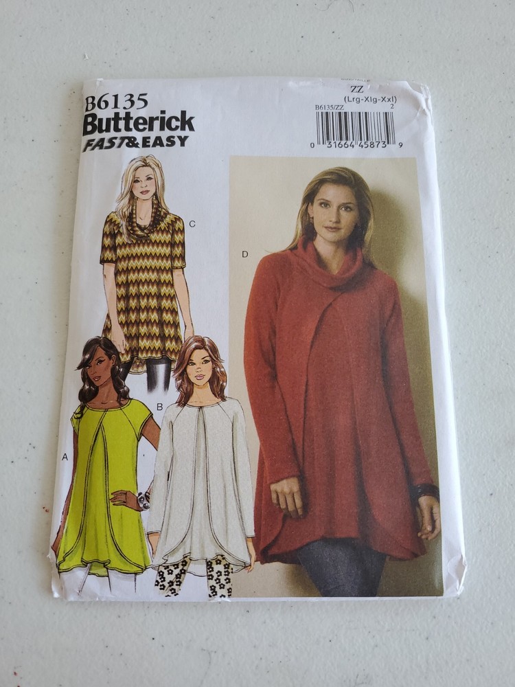 Butterick Pattern 6135 Misses' Close-Fitting Pullover Tunic ~ 4 Styles L-XXL