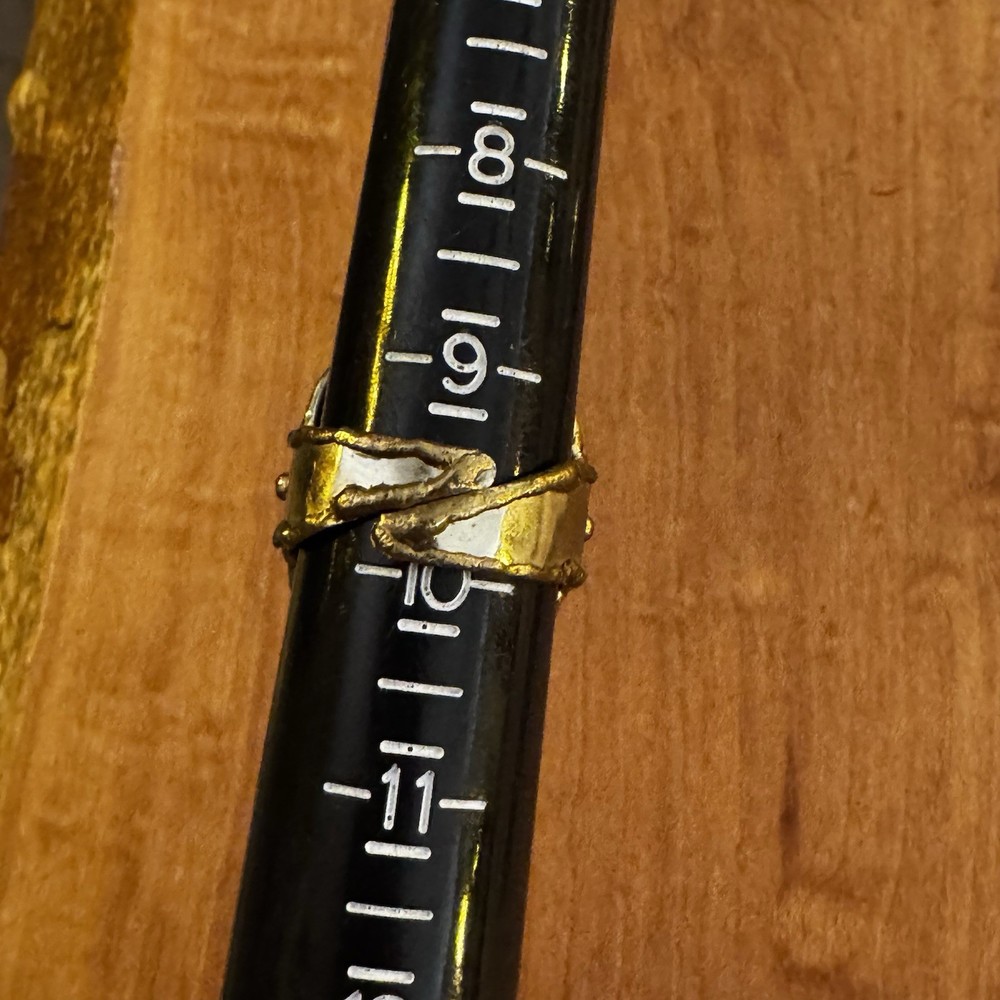 Blue stone artisan abstract adjustable, scroll wrap metal work copper/brass ring