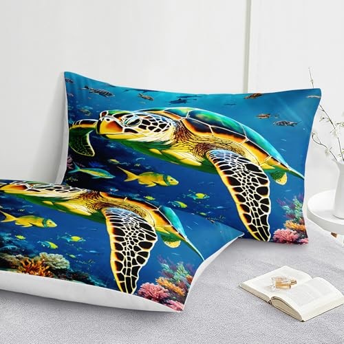Ocean Turtle Comforter Set 4 Pcs Mediterranean Style Themed King Blue-06